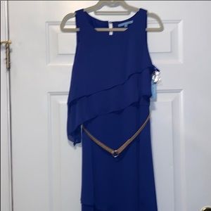 NWT Antonio Melani Sapphire Blue Asymmetrical Ruffle Dress | Size 10 Sleeveless